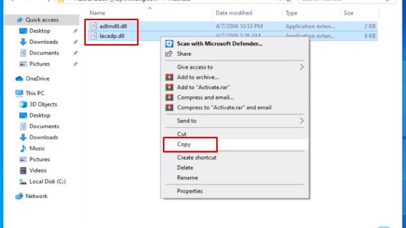 Copy 2 file như hình ở thư mực kích hoạt dùng thử