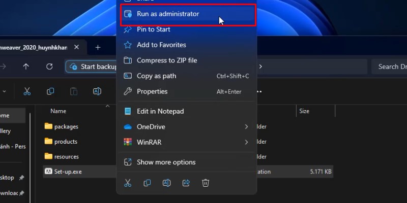 Chuột phải vào Sep up và chọn Run As Admin