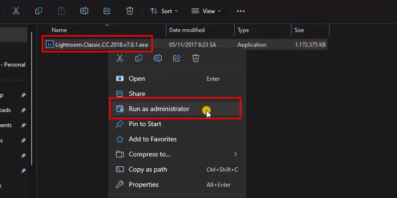 Lightroom 2018: Hướng Dẫn Cài Đặt 11 chuột phải vô file cài đặt và chọn Run As Admin