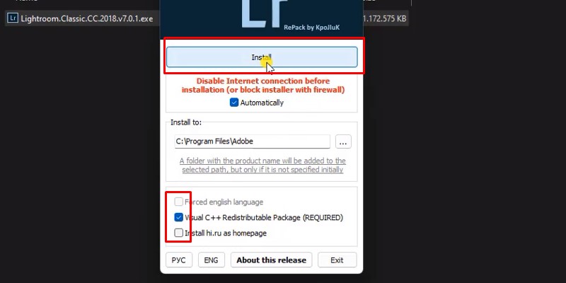 Lightroom 2018: Hướng Dẫn Cài Đặt 13 Tích chọn như hình và nhấn Install