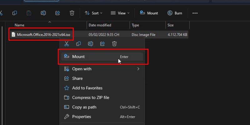 Office 2021: Nâng Cấp Trải Nghiệm Làm Việc và Học Tập 11 chuột phải và chọn Mount