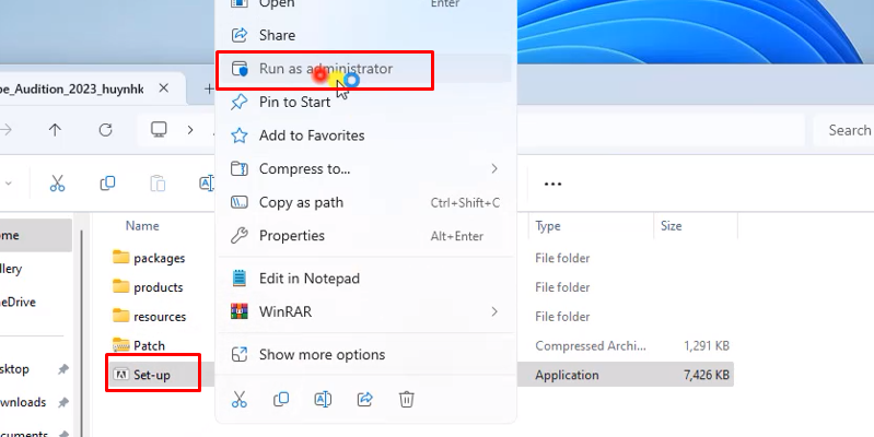 chuột phải setup và chọn run as admin