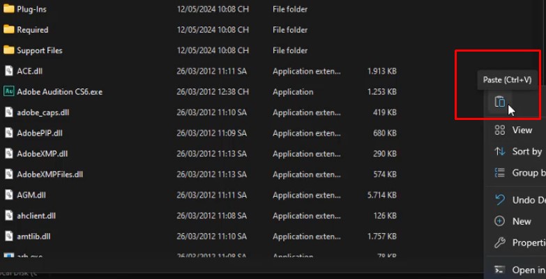 paste file đã coppy ở bước 9