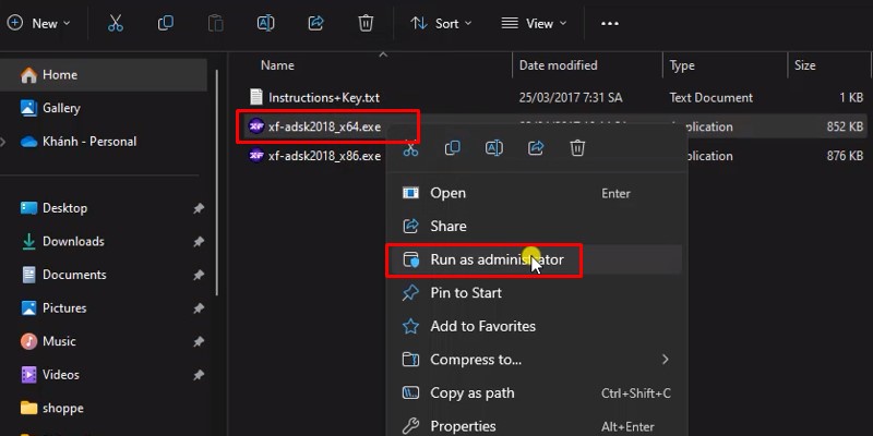 AutoCAD 2018 Phiên Bản Được Sử Dụng Nhiều 23 Chuột phải vào file theo hệ điều hành và chọn Run As Admin