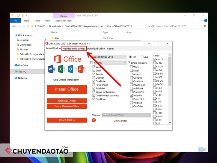 Crack Office 2013 với phần mềm Office 2013-2021 C2R Install