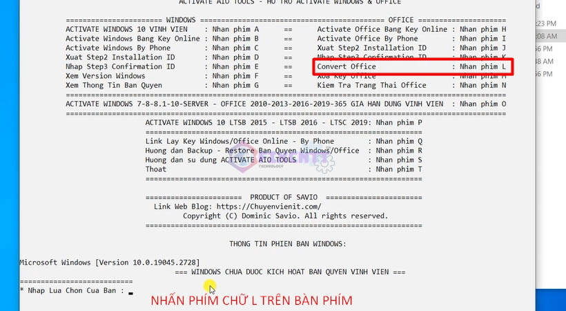 Nhấn phím chữ L trên bàn phím